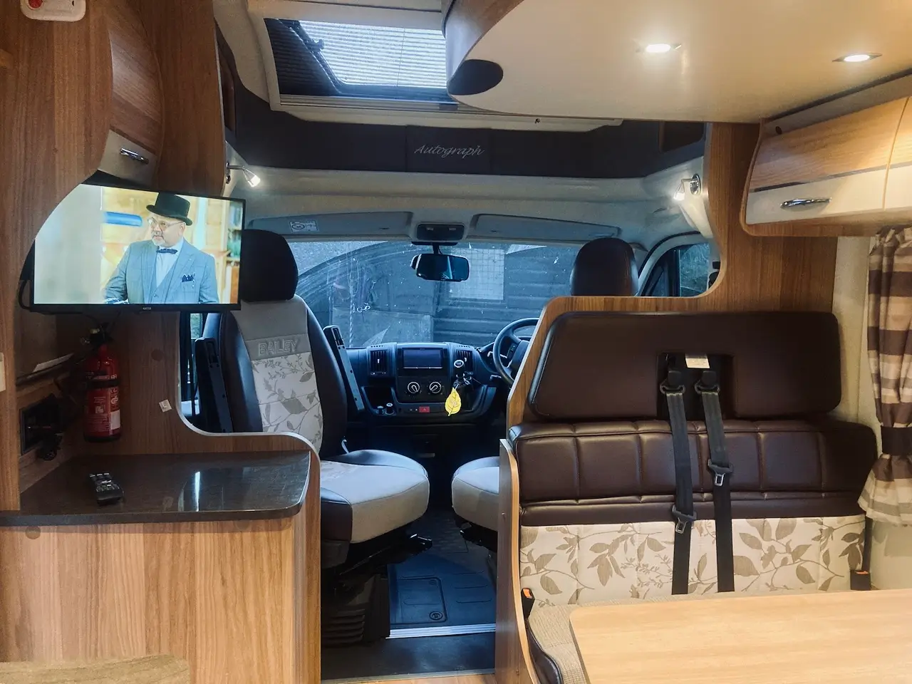 Driver cab and forward interior of the Bailey Approach 765