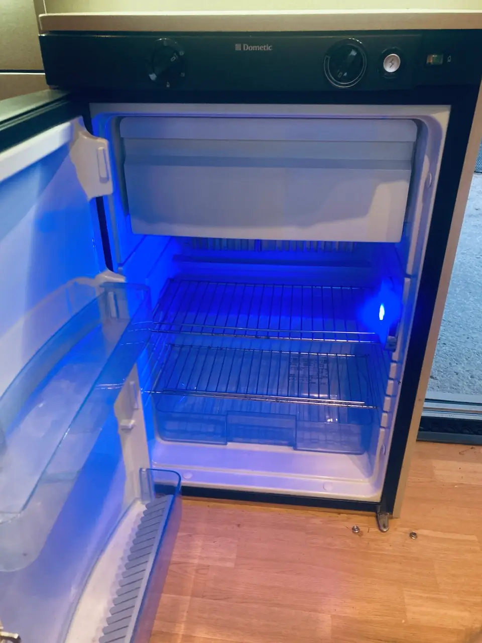 Fridge inside the Bailey motorhome